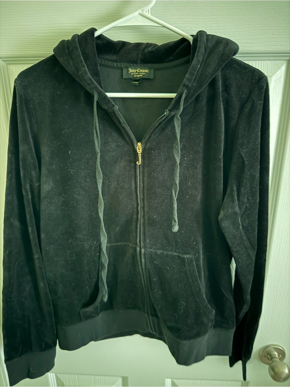 Juicy Couture Black Velour Zip-Up Hoodie with Gold Zip